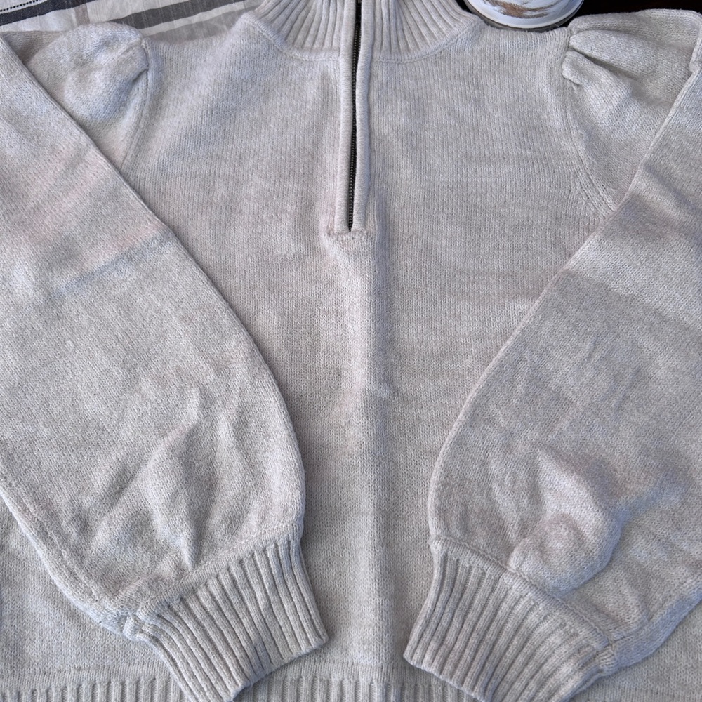 Cream Colored Half-Zip Sweater - Picture 3 of 7